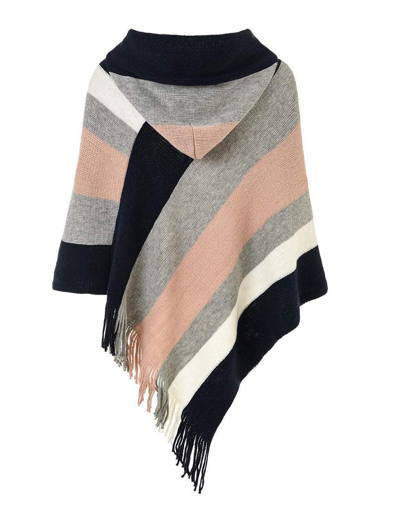 Ferand Women's Striped Poncho Sweater Cozy Knit Fringe Shawl Wraps with Hood for Fall Winter - Image 2